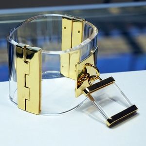 RUNWAY CLEAR LUCITE GOLD 2 1/8" WIDE BRACELET